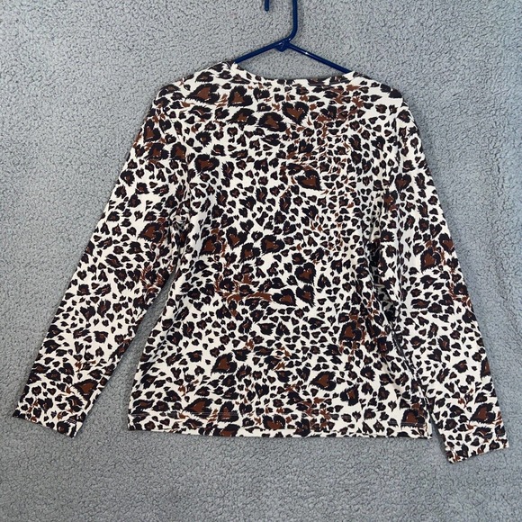 Additions by Chico's Top Womens 2 White Brown Heart Pattern Long Sleeve Casual - Picture 2 of 13